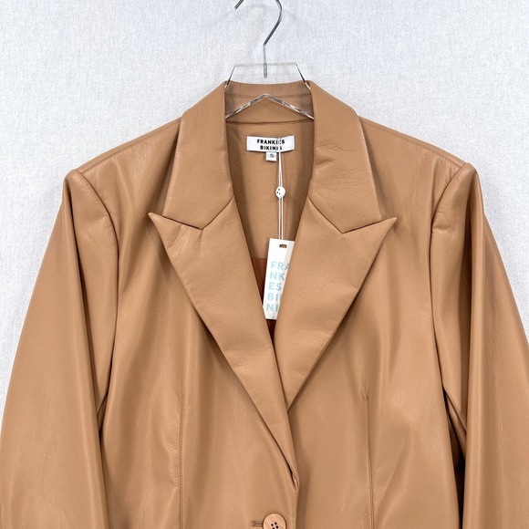 FRANKIES BIKINIS Vegan Leather Blazer Womens Small Tan Earth Oversized NWT - Picture 5 of 16